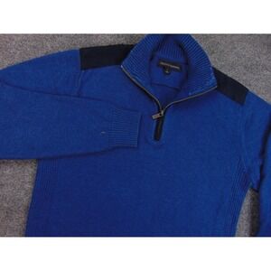 Tricots St Raphael Sweater Mens Large 1/4 Zip Blue Solid Mock Neck Pullover